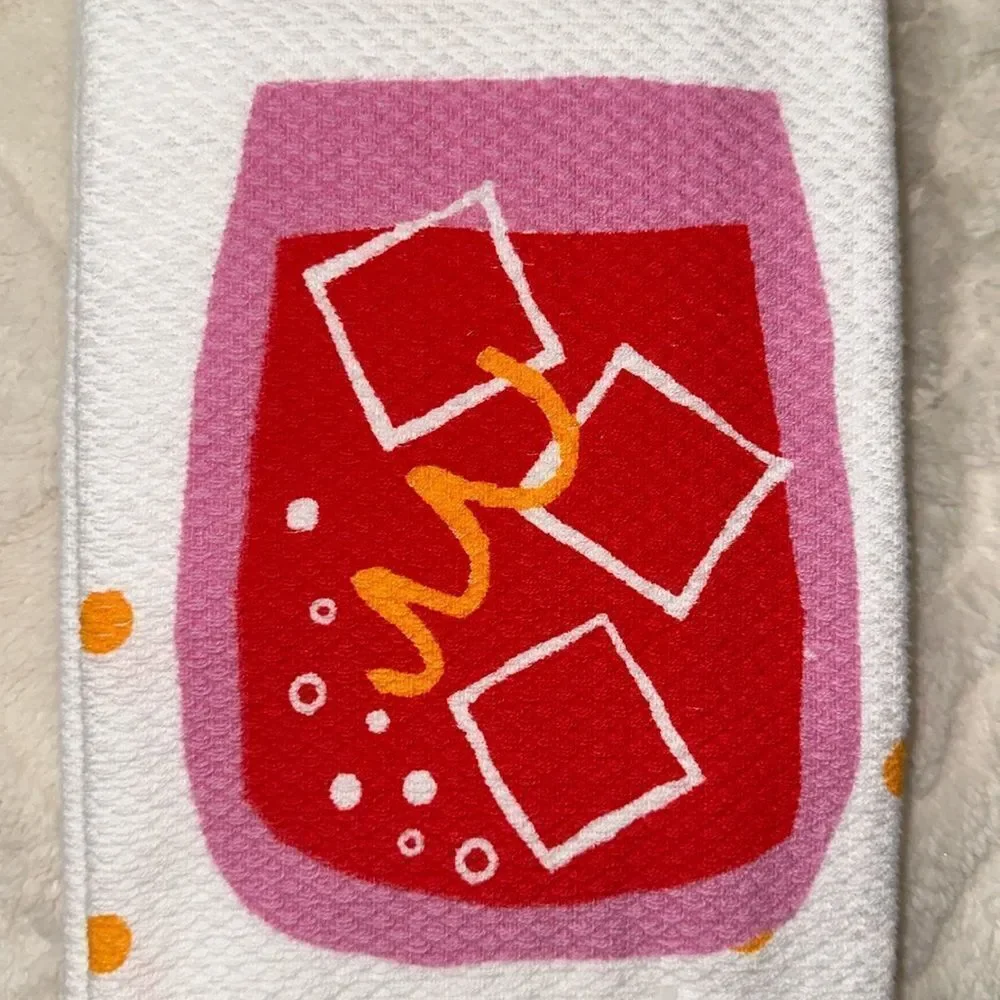 kate spade Cocktail Glass Ice Bubbles Orange Peel White Cotton Kitchen Towels